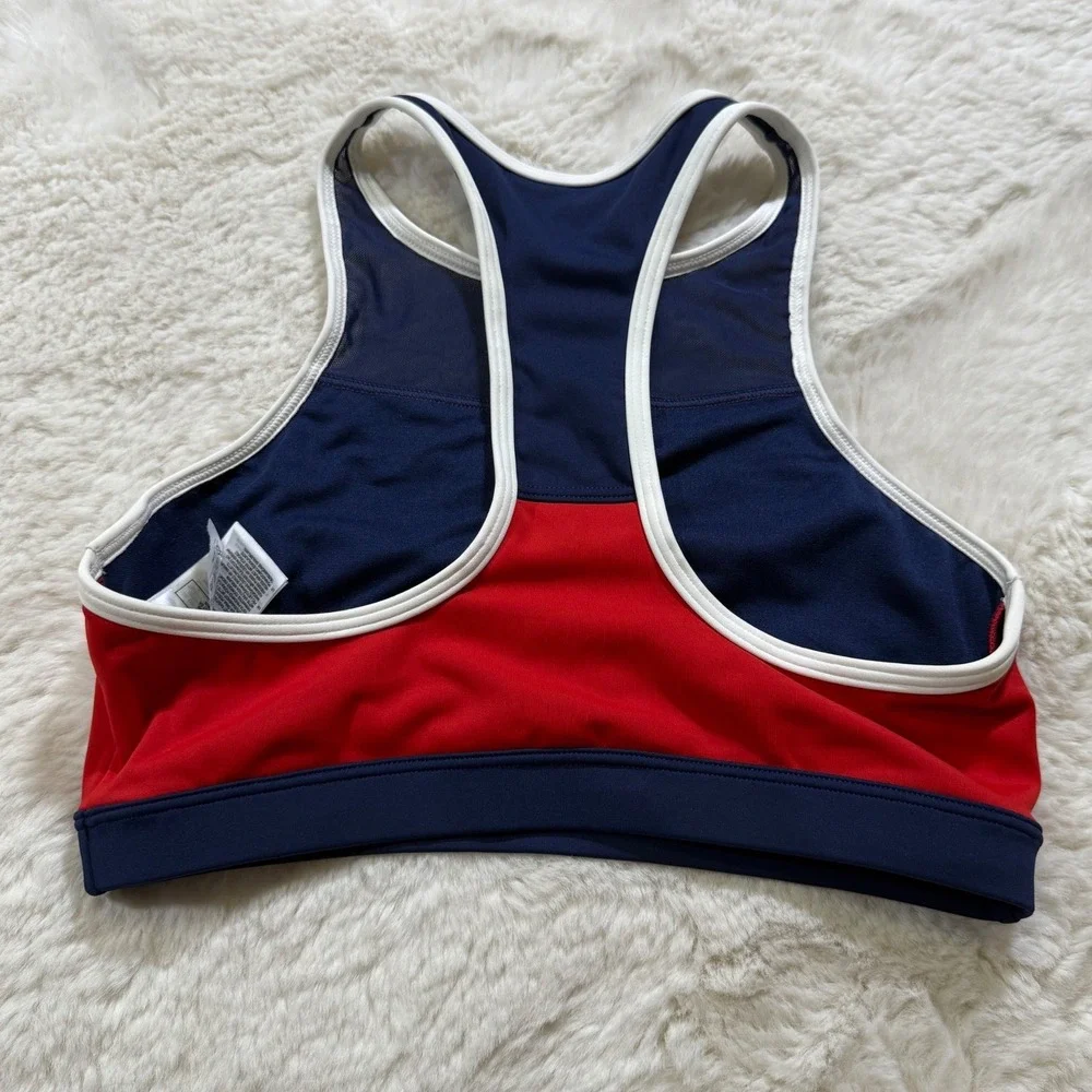 Adidas Sports Bra Kids Red Navy Blue Colorblock Mesh Racerback Activewear S